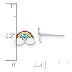QE16614 Sterling Silver Rhodium-plated Polished & Multi-color Enameled Rainbow Children's Post Earrings