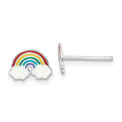 QE16614 Sterling Silver Rhodium-plated Polished & Multi-color Enameled Rainbow Children's Post Earrings