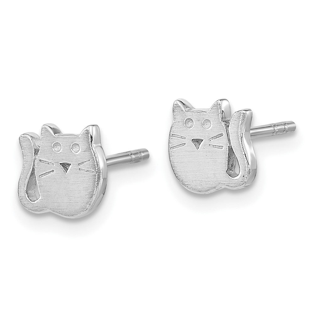 QE16615 Sterling Silver Rhodium-plated Satin Cat Children's Post Earrings