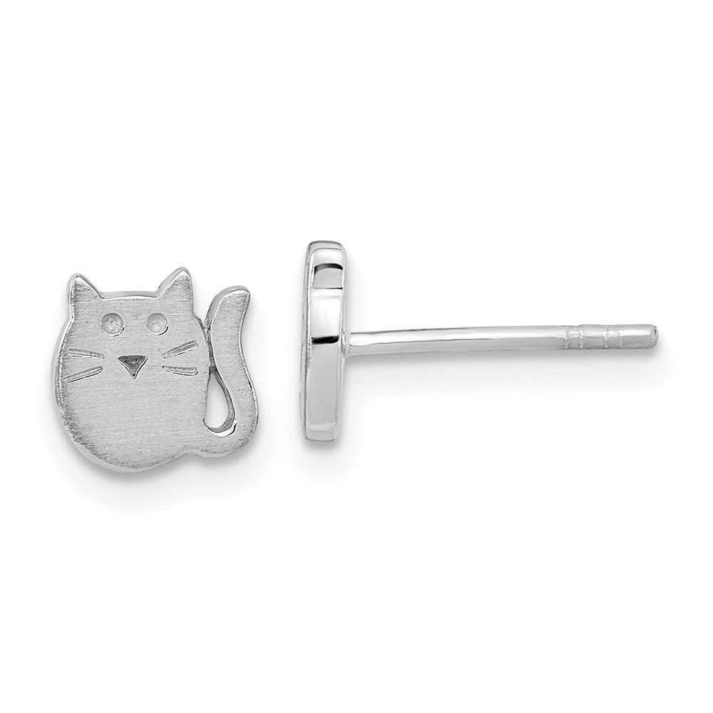 QE16615 Sterling Silver Rhodium-plated Satin Cat Children's Post Earrings