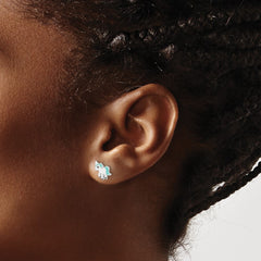 QE16618 Sterling Silver Rhodium-plated Polished Multi-color Enameled Blue Unicorn Children's Post Earrings