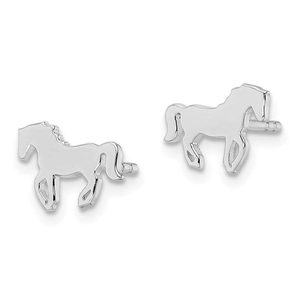 QE16619 Sterling Silver Rhodium-plated Polished Horse Children's Post Earrings