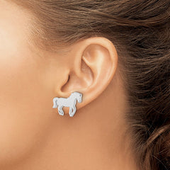 QE16619 Sterling Silver Rhodium-plated Polished Horse Children's Post Earrings