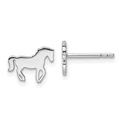 QE16619 Sterling Silver Rhodium-plated Polished Horse Children's Post Earrings