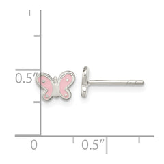 QE16627 Sterling Silver RH-pltd Polish Pink Enamel Butterfly Childs Post Earrings