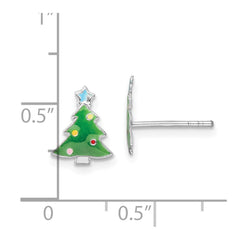 QE16637 Sterling Silver Rhodium-plated Polished Multi-color Enameled Christmas Tree Children's Post Earrings