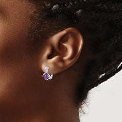 QE16642AM SS Rhod-plated 1.48tw Amethyst/White Topaz Hinged Earrings