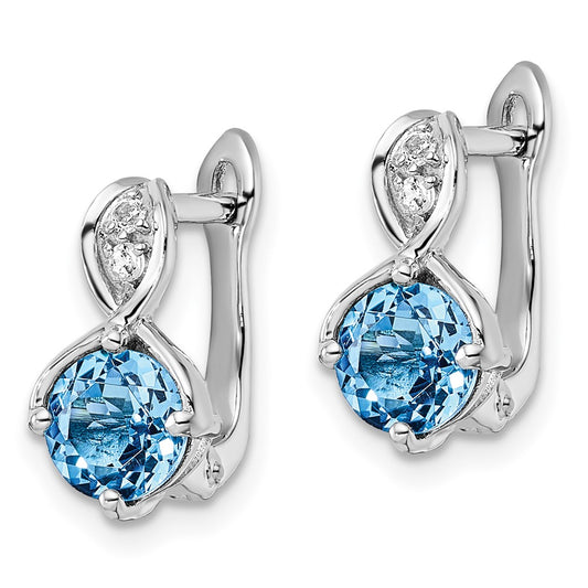 QE16642BT Sterling Silver Rhodium-plated Swiss BT/White Topaz Hinged Earrings