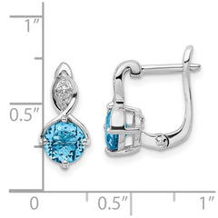 QE16642BT Sterling Silver Rhodium-plated Swiss BT/White Topaz Hinged Earrings