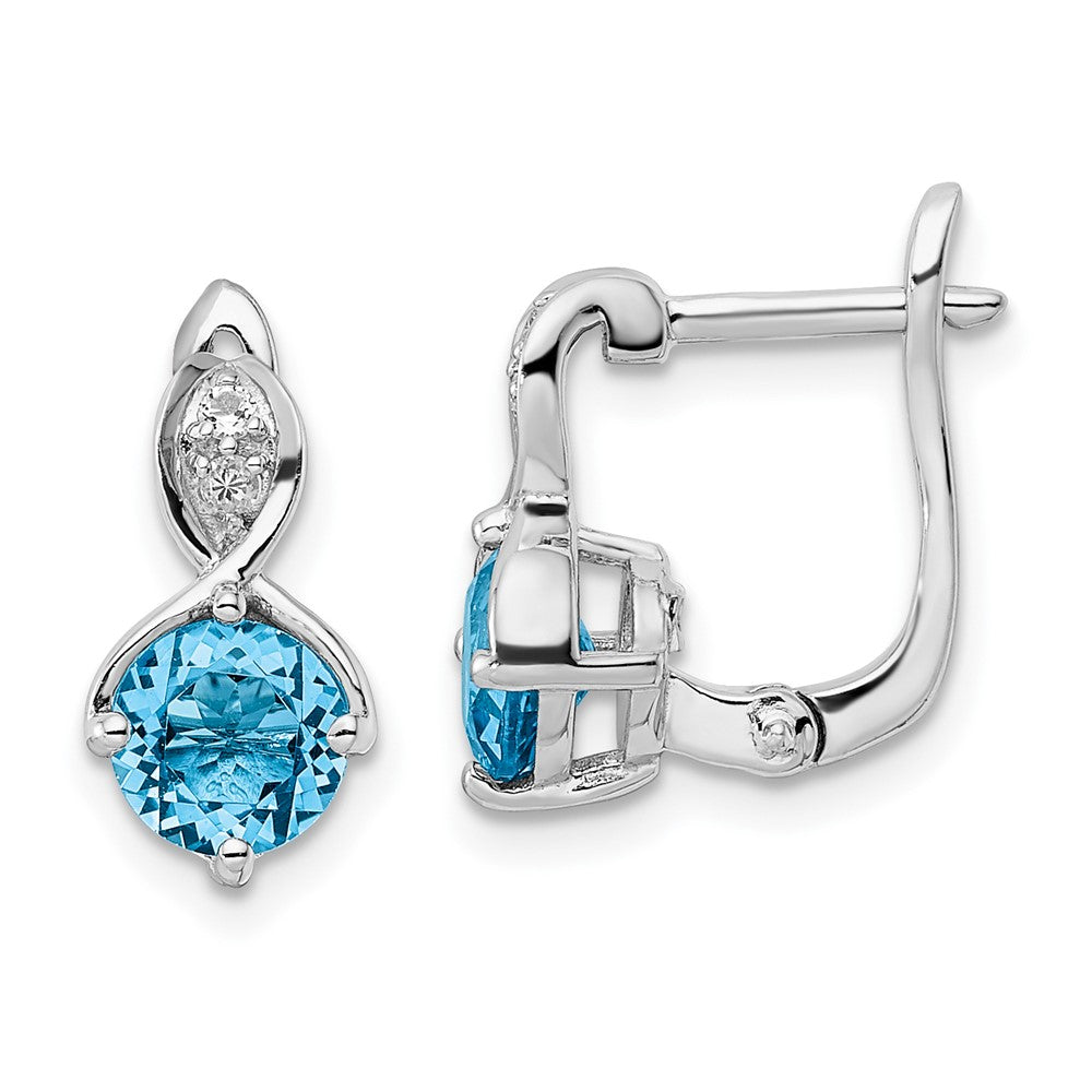 QE16642BT Sterling Silver Rhodium-plated Swiss BT/White Topaz Hinged Earrings