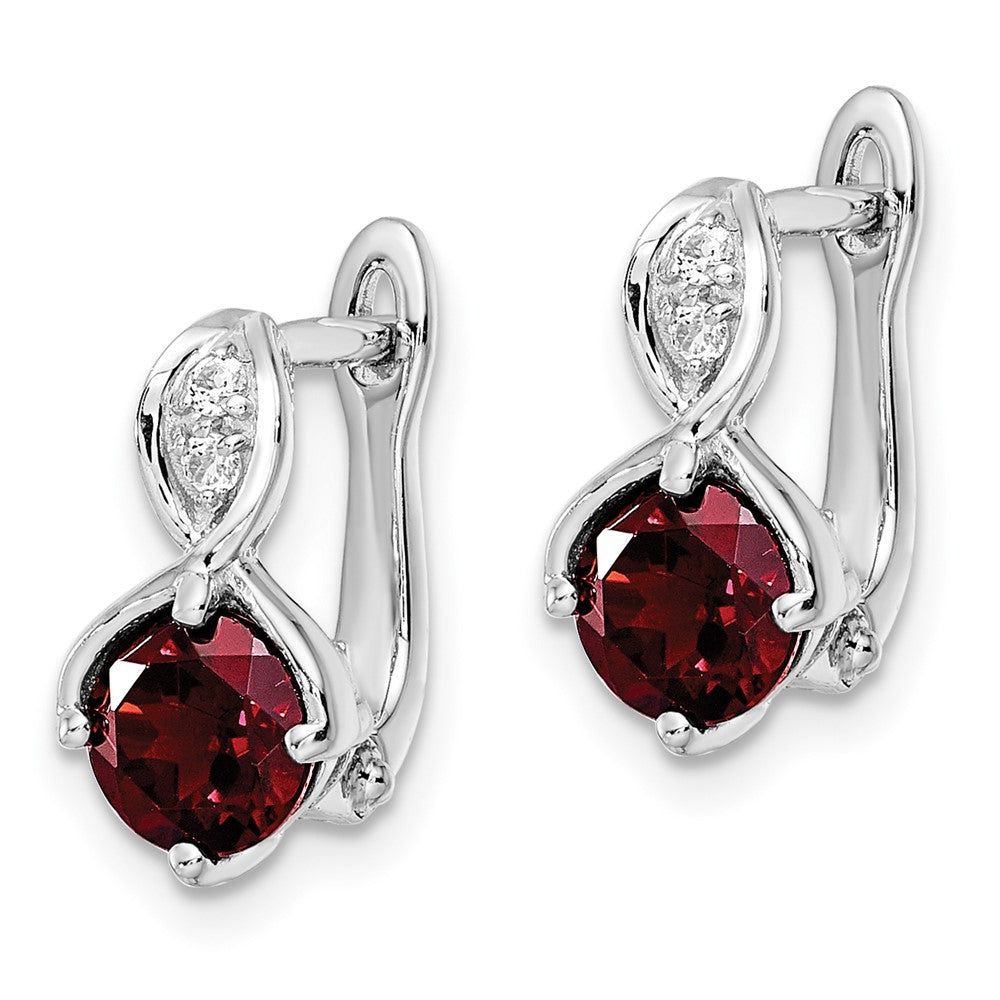 QE16642GA SS RH-plated 2.08t.w. Garnet/White Topaz Hinged Earrings