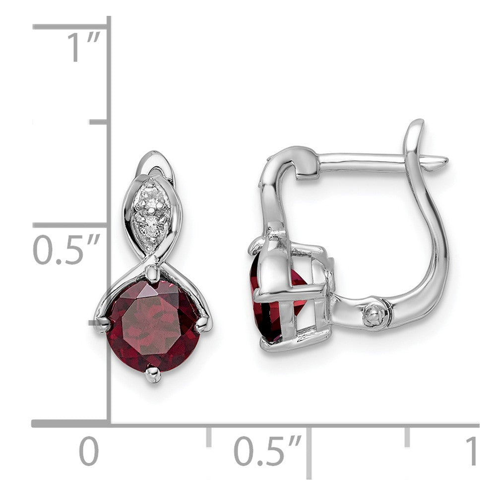 QE16642GA SS RH-plated 2.08t.w. Garnet/White Topaz Hinged Earrings
