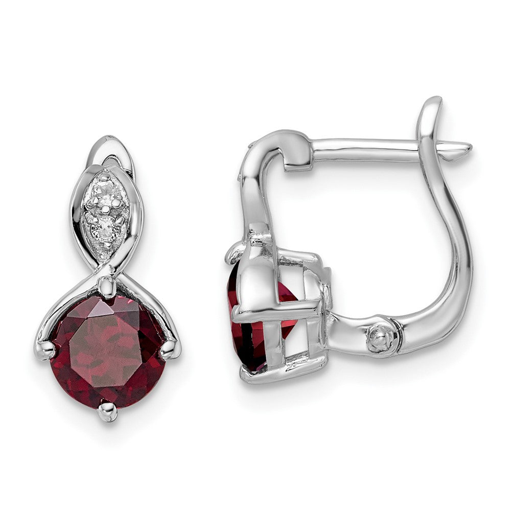 QE16642GA SS RH-plated 2.08t.w. Garnet/White Topaz Hinged Earrings