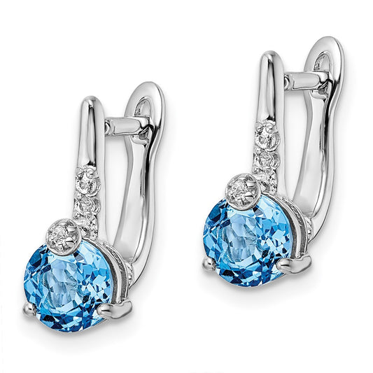 QE16643BT Sterling Silver Rhodium-plated Swiss BT/White Topaz Circle Hinged Earrings