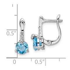 QE16643BT Sterling Silver Rhodium-plated Swiss BT/White Topaz Circle Hinged Earrings
