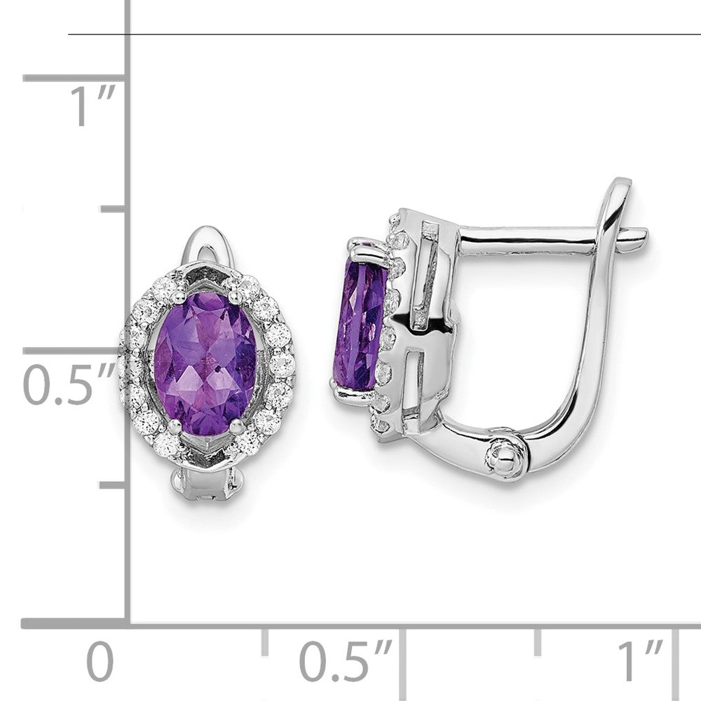 QE16644AM SS Rhod-plated 2.02Amethyst/WhiteTopaz Oval Hinged Earrings