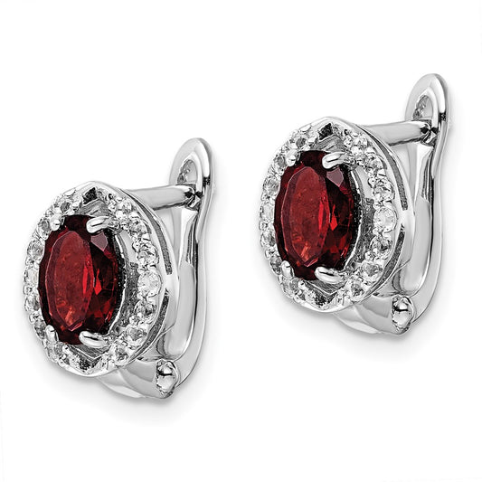 QE16644GA SS RH-plated 2.32t.w. Garnet/White Topaz Oval Hinged Earrings