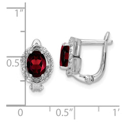 QE16644GA SS RH-plated 2.32t.w. Garnet/White Topaz Oval Hinged Earrings