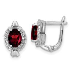QE16644GA SS RH-plated 2.32t.w. Garnet/White Topaz Oval Hinged Earrings