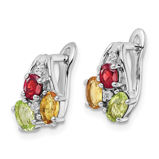 QE16648RB Sterling Silver RH-plated 1.48t.w. PE/CI/GA/WT Hinged Earrings