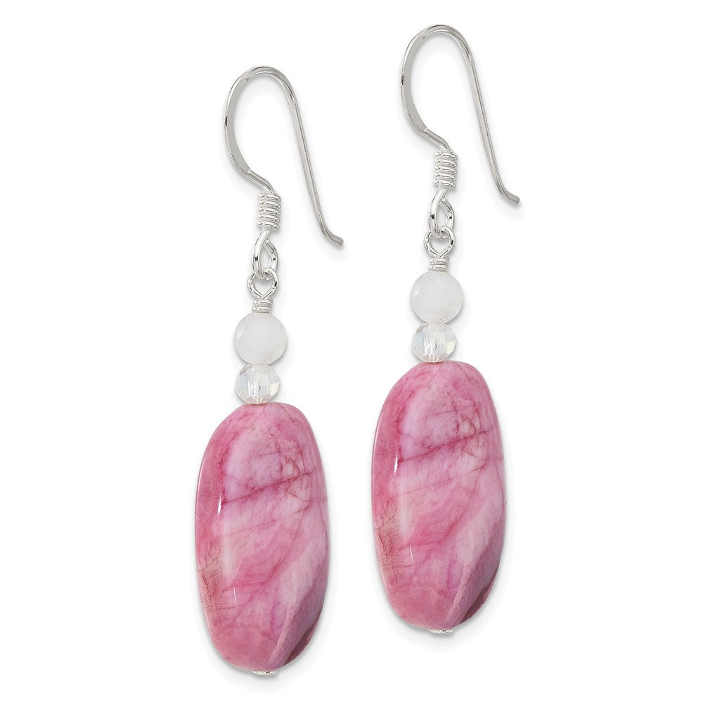 QE16658 Sterling Silver Pink Agate, Pink Quartz and Crystal Earrings