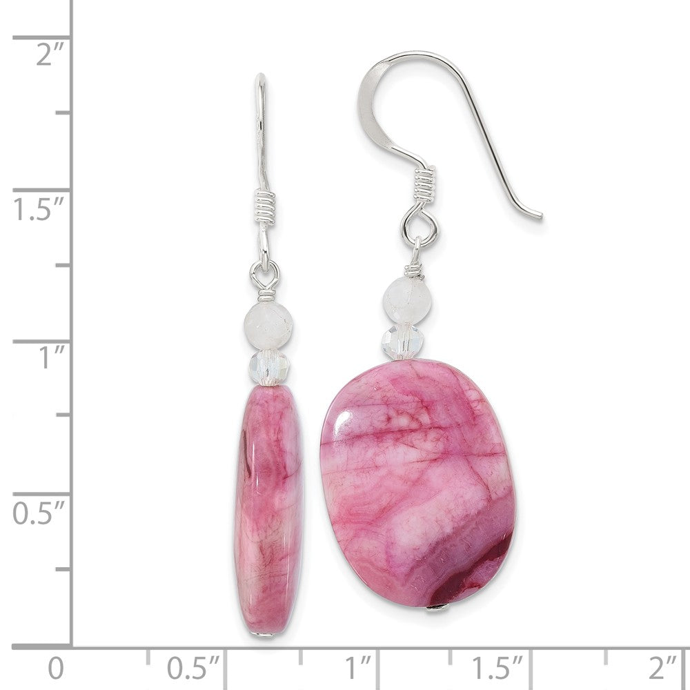 QE16658 Sterling Silver Pink Agate, Pink Quartz and Crystal Earrings