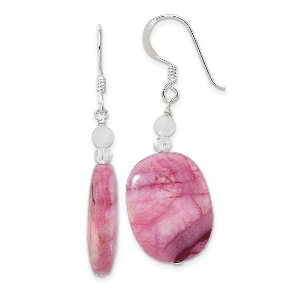 QE16658 Sterling Silver Pink Agate, Pink Quartz and Crystal Earrings