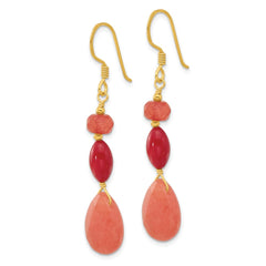 QE16673 Sterling Silver Gold-plated Coral and Jade Dangle Earrings