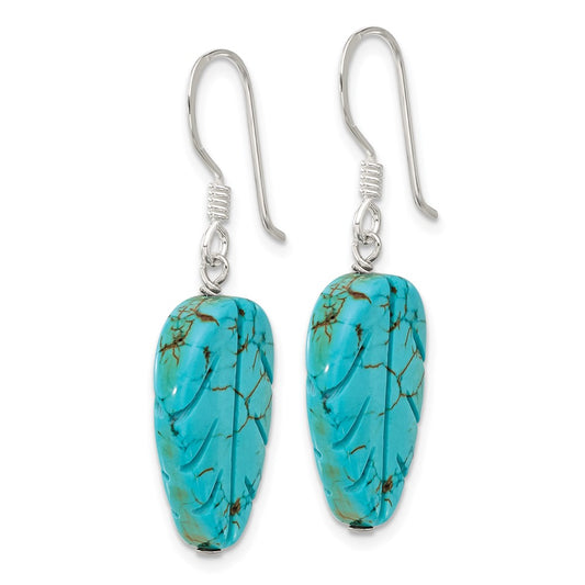 QE16690 Sterling Silver Recon. Magnesite Leaf Shepherd Hook Earrings
