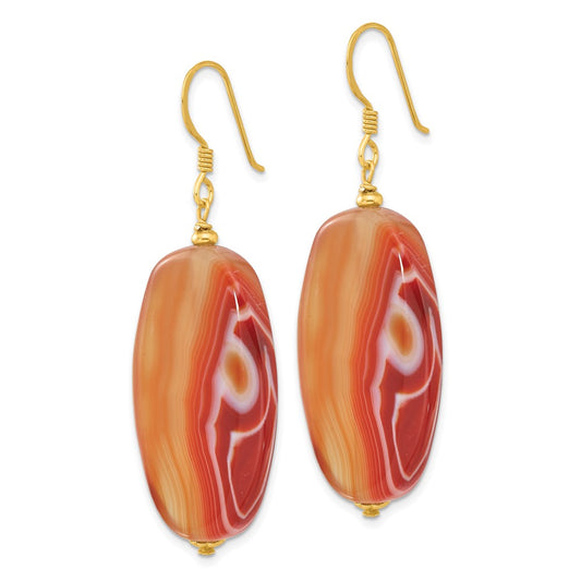 QE16694 Sterling Silver Gold-plated Red Sardonyx Dangle Earrings