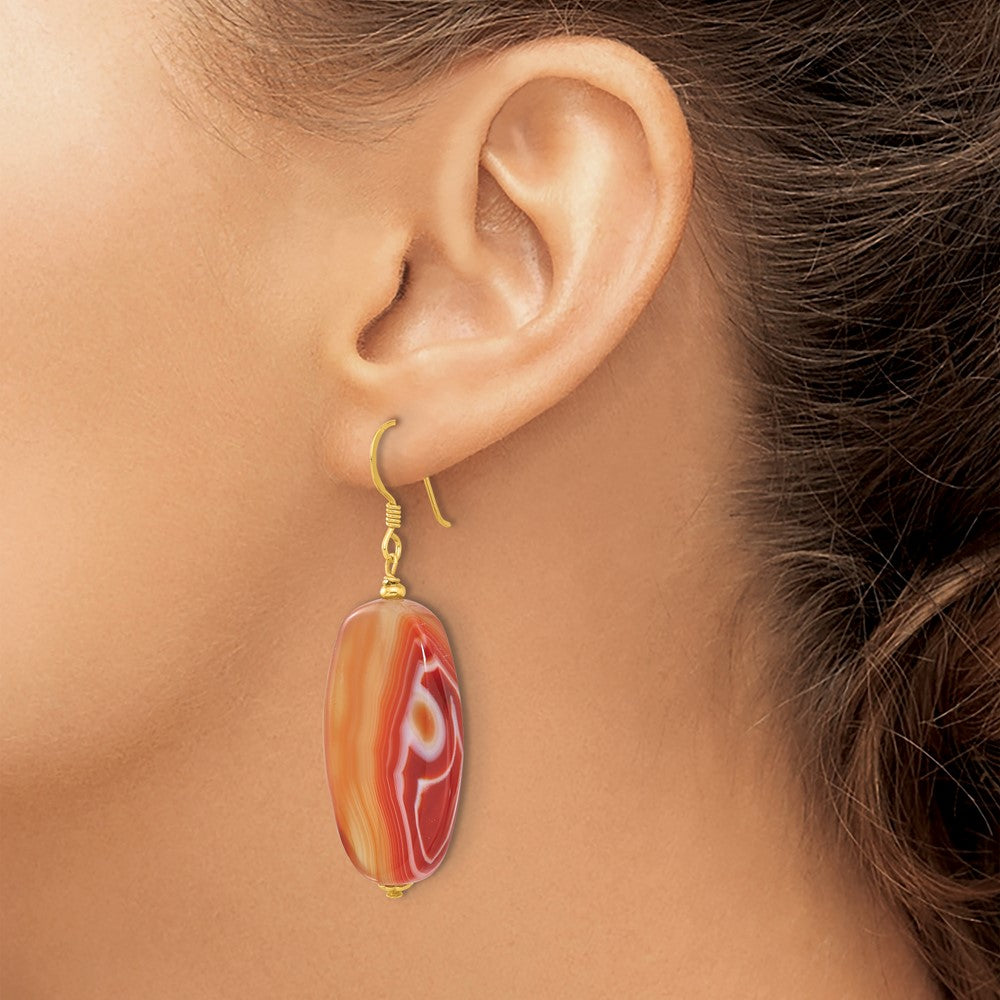QE16694 Sterling Silver Gold-plated Red Sardonyx Dangle Earrings