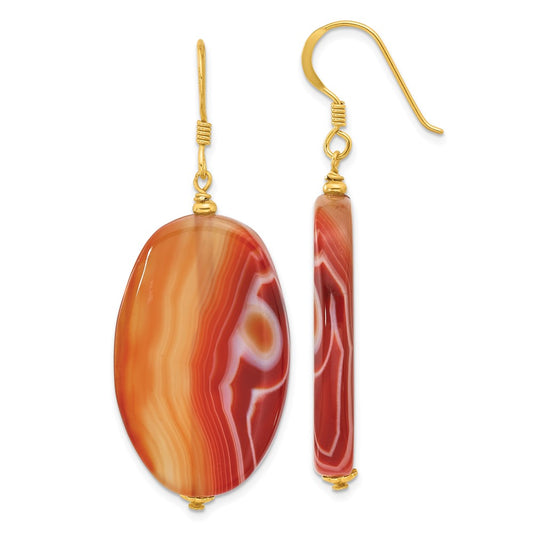 QE16694 Sterling Silver Gold-plated Red Sardonyx Dangle Earrings