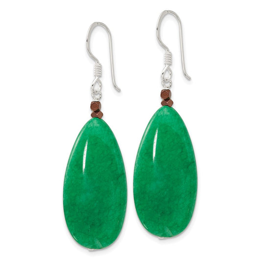 QE16697 Sterling Silver Green Jade/Hematite Bronze Color Base Metal Earrings