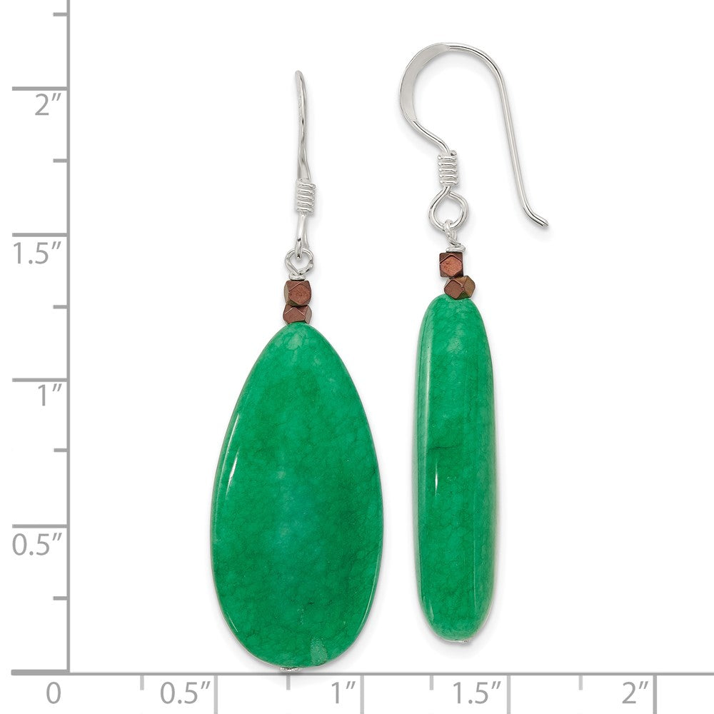 QE16697 Sterling Silver Green Jade/Hematite Bronze Color Base Metal Earrings
