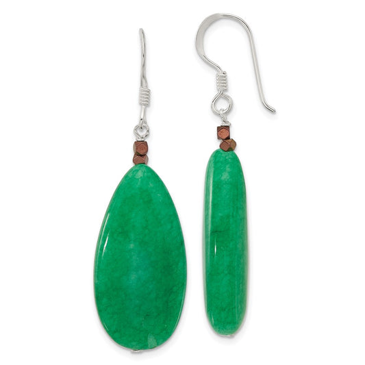 QE16697 Sterling Silver Green Jade/Hematite Bronze Color Base Metal Earrings