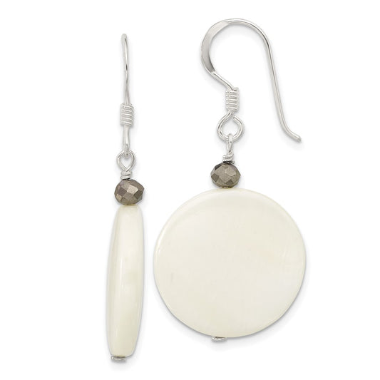 QE16698 Sterling Silver Mother of Pearl and Crystal Dangle Earrings