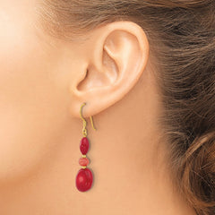 QE16711 Sterling Silver Gold-plated Coral/Jade Dangle Earrings