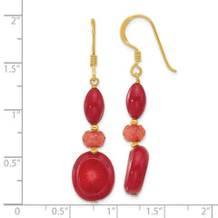 QE16711 Sterling Silver Gold-plated Coral/Jade Dangle Earrings