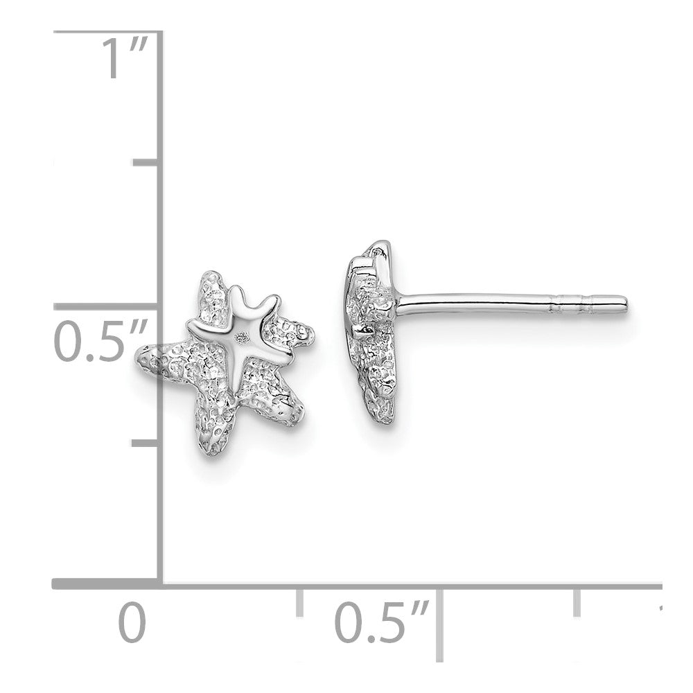 QE16738 Sterling Silver RH-plated Polished and Textured Starfish Earrings