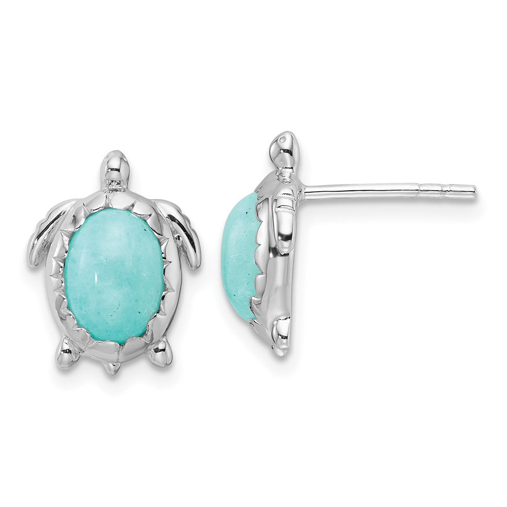 QE16739 Sterling Silver Rhodium-plated Amazonite Turtle Post Earrings