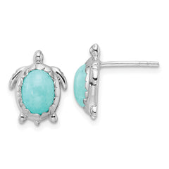 QE16739 Sterling Silver Rhodium-plated Amazonite Turtle Post Earrings