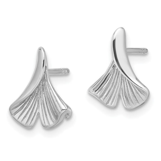QE16740 Sterling Silver Rhodium-plated Floral Leaf Post Earrings