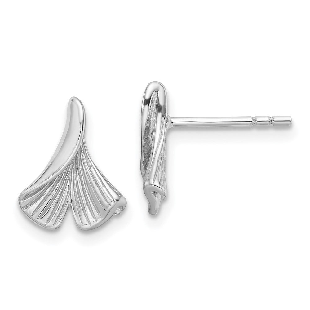 QE16740 Sterling Silver Rhodium-plated Floral Leaf Post Earrings