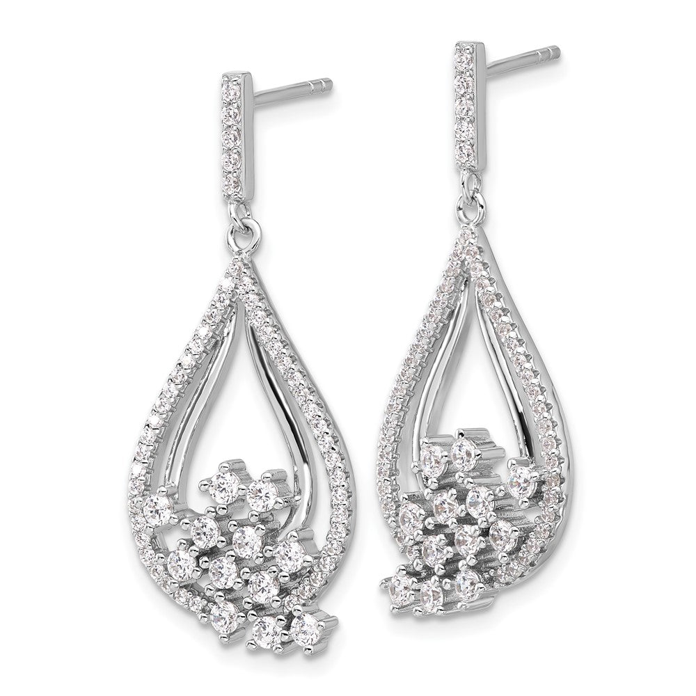 QE16751 Sterling Silver Rhodium-plated Fancy CZ Dangle Earrings