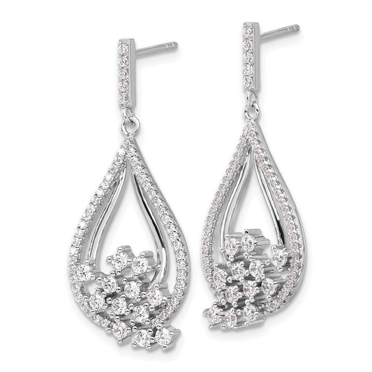 QE16751 Sterling Silver Rhodium-plated Fancy CZ Dangle Earrings