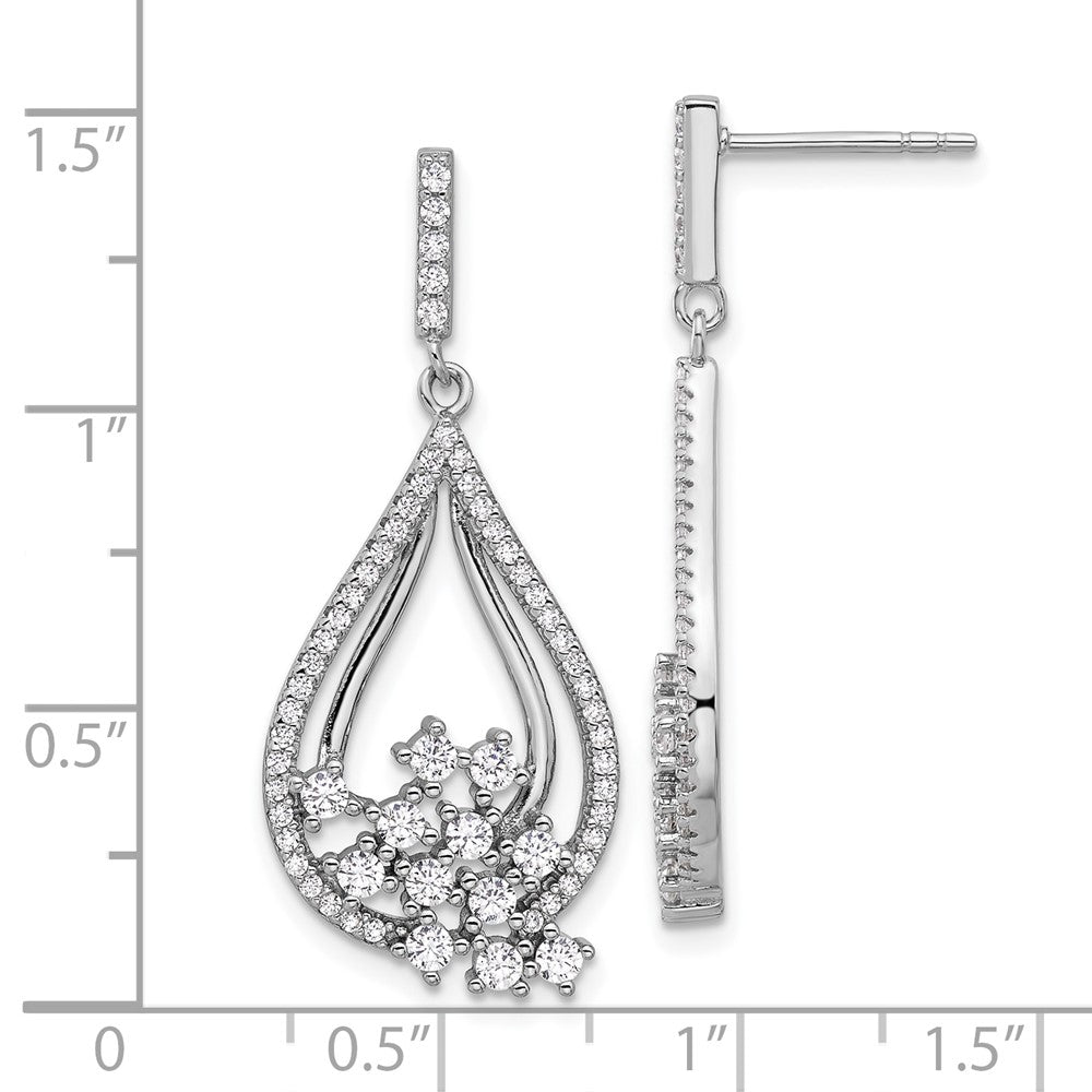 QE16751 Sterling Silver Rhodium-plated Fancy CZ Dangle Earrings