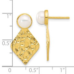 QE16757 Sterling Silver Gold-tone Hammered FWC Pearl Dangle Post Earrings