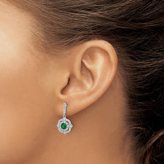 QE16760 Sterling Silver RH-pltd Green Glass and Clear CZ Vintage Dangle Post Earrin