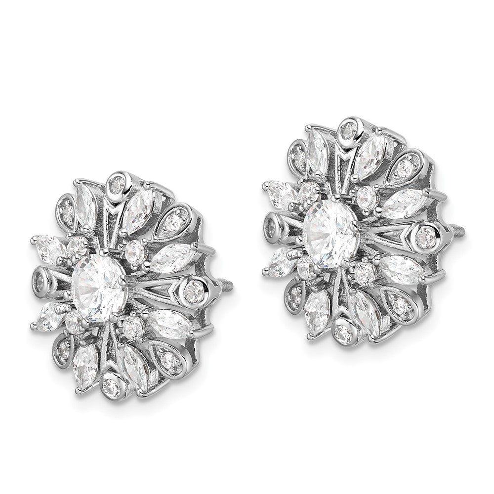 QE16766 Sterling Silver Rhodium-plated CZ Floral Post Earrings