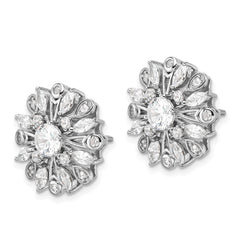 QE16766 Sterling Silver Rhodium-plated CZ Floral Post Earrings